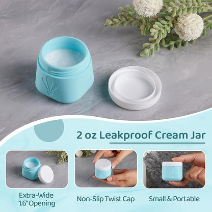 INSFIT 8 Pack Silicone Travel Bottles & Cream Jars with Toiletry Bag, 3oz Leakproof Containers & 2oz Jars with Waterproof Labels, BPA-Free Squeezable Toiletries Set for Shampoo, Lotion, Cosmetics