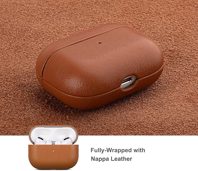 Lopie Handmade Series Cowhide AirPods Pro Case, Full Grain Leather, Shockproof, Dust/Dirt Proof - Light Brown
