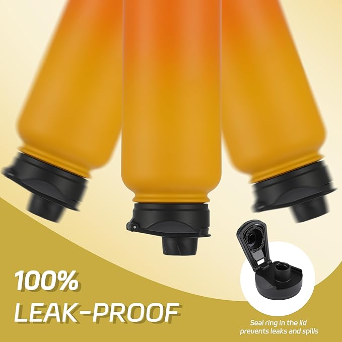 HASLE OUTFITTERS 32 oz Insulated Water Bottle Stainless Steel Double Walled Vacuum Sports Water Bottle with 2 Lids (Straw and Spout Lid) for Gym Camping Hiking(Yellow Orange Gradient,1)