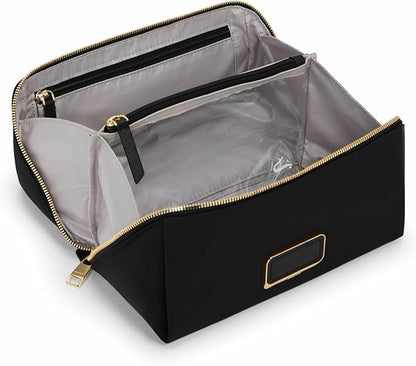 TUMI - Voyageur Dallas Cosmetic Bag - Lay-Flat Travel Makeup Organizer - Packable Travel Kit - Black with Gold Hardware