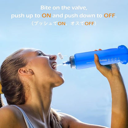 TRIWONDER TPU Collapsible Flask BPA-Free Soft Folding Water Bottles for Hydration Pack - Ideal for Running Hiking Cycling Climbing (500ml/16.9oz - Blue - Pack of 2)