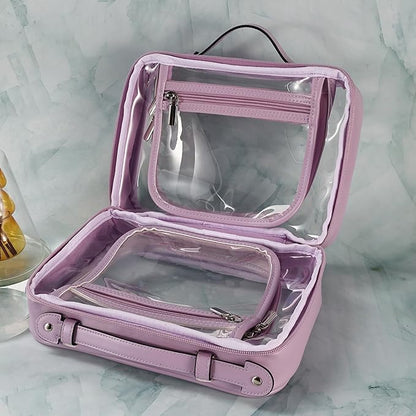 SANHECUN traveling toiletry Case large clear cosmetics case makeup bag (Purple, Small)
