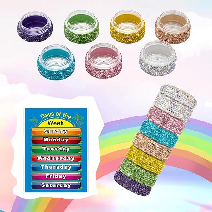 Pill Organizer Travel Medicine Supplement Organizer Weekly Pill Box 7 Day Daily Vitamin Cases Portable Stackable Pill Caddy for Women(Rainbow)