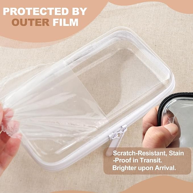 3PCS Clear Hard Shell Zipper Case,Toy Organizers and Storage Box,Clear Toiletry Cosmetic Case,Travel Makeup Bags, Diaper Bag Organizer,Pencil Case,Stackable Portable Transparent Zipper Pouches White-S