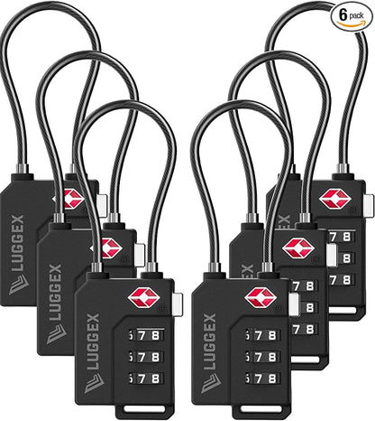 LUGGEX TSA Locks for Luggage, Suitcase Locks TSA Approved, Luggage Locks, Ease of Use & Durable(Black,6 Pack)