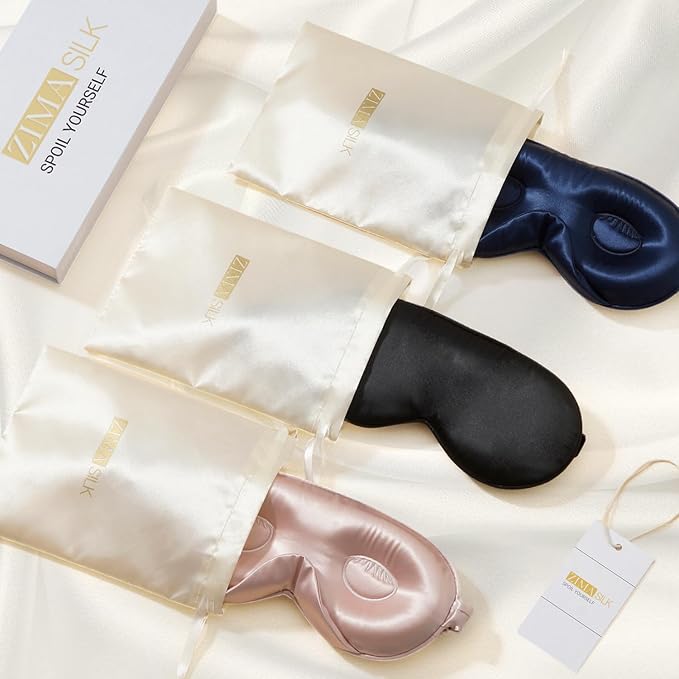 ZIMASILK Adjustable 22 Momme 100% Mulberry Silk Sleep Mask, Upgraded 3D Contoured Cup Eye Mask for Sleeping, Super Soft & Breathable Blindfold, Blackout for Deep Sleeping (Navy Blue)