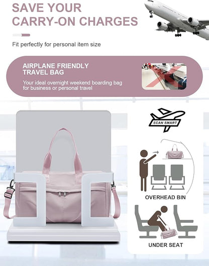 Gym Bag for Women Duffle Bag with Shoe Compartment Yoga Mat Bag Sports Workout Bag Weekend Overnight Bag, Light Pink