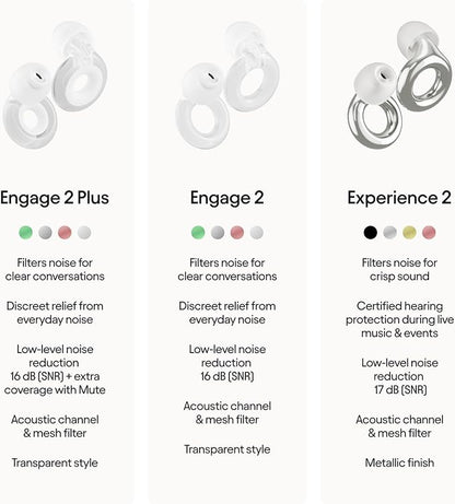 Loop Engage 2 Plus Ear Plugs Everyday Noise Relief with Clear Speech for Social Gatherings, Work, Conversation, Parenting & Sensitivity 16 dB Noise Reduction + Mute for Extra Coverage