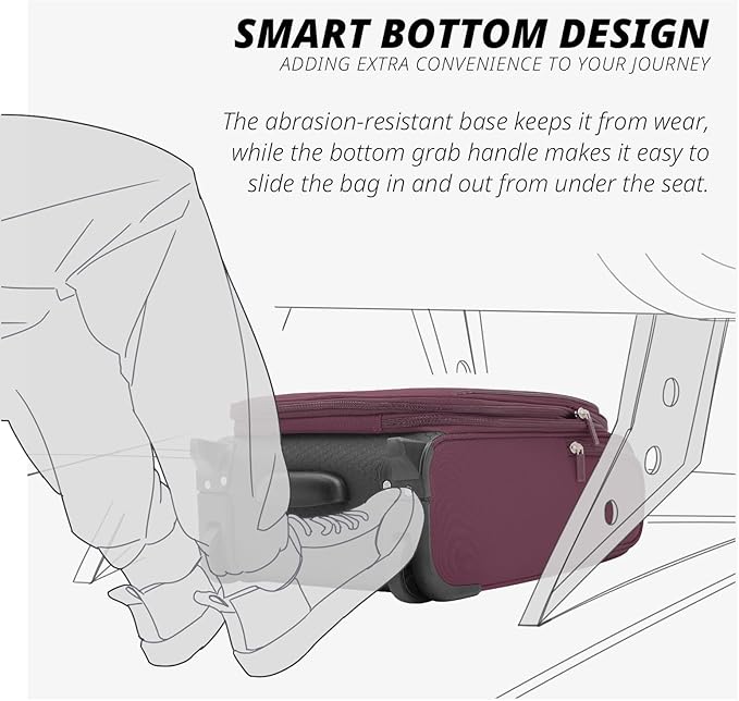 Verage Under Seat Luggage with Wheels, Softside Expanable Small Suitcase Carry On Luggage Bags for Airlines Airplanes Short Trip Men Women (Grape red, 16-Inch Rolling Underseat)