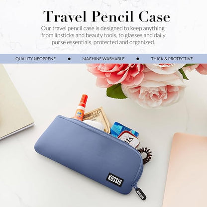 KUSSHI Neoprene Zipper Makeup Brush Pouch and Travel Pencil Case for Beauty Tools, Pencils, Brushes & Small Accessories - Makeup Brush Bag Pouch for Organization and Travel Items (Pearl Blue)