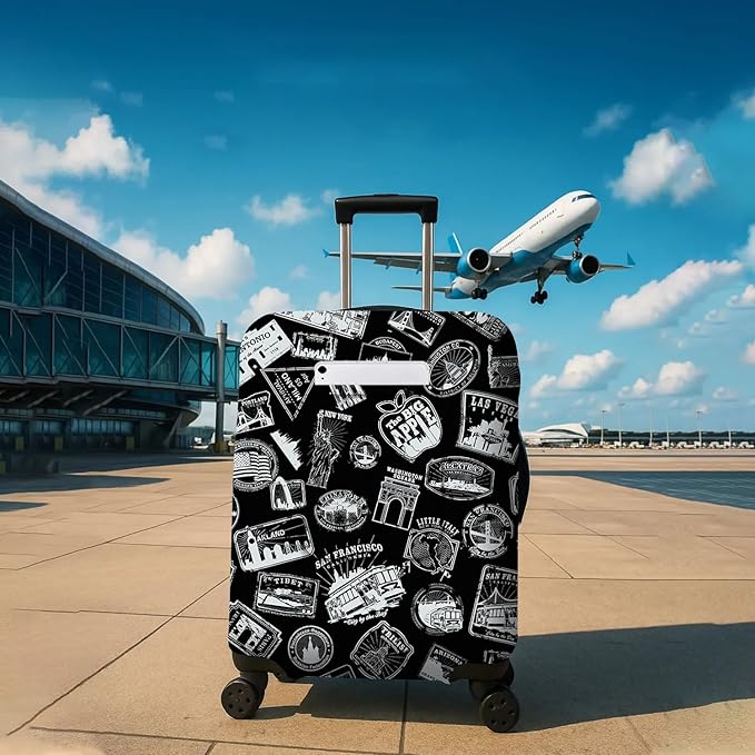 World Marks Travel Luggage Cover, Travel-Themed Suitcase Protector Stretchable, Washable Travel Suitcase Cover (S for 18-20 Inch Luggage)