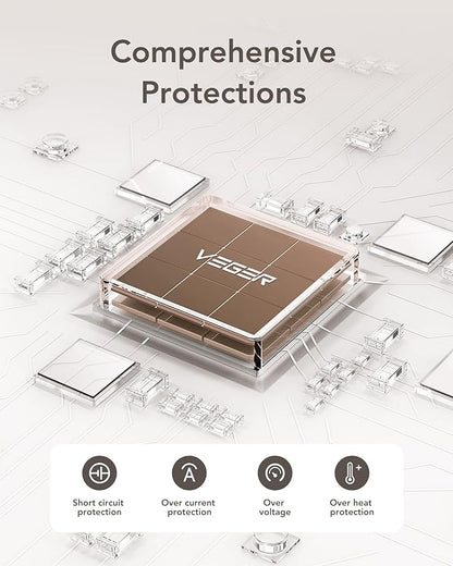 VEGER Portable Charger with Built-in AC Plug and Cables, All in One 10000mAh Ultra Slim Power Bank Travel Essentials, 15W Fast Charging Battery Pack Compatible with iPhone, Samsung, Android (Coffee)