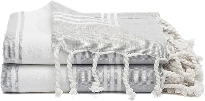 Cotton Turkish Beach Towel Towels Oversized 36"x72" Pool Absorbent Extra Large Quick Dry Sand Travel Towel (Light Grey, 2 Pack)