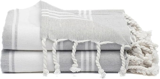 Cotton Turkish Beach Towel Towels Oversized 36"x72" Pool Absorbent Extra Large Quick Dry Sand Travel Towel (Light Grey, 2 Pack)