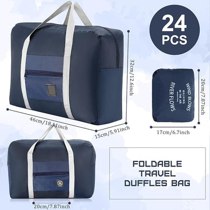 Sweetude 24 Pcs Travel Duffel Bags Bulk Foldable Luggage Bag Women Men Waterproof Carry Tote with Trolley Sleeve for Gym, Overnight, Airlines(Navy Blue)