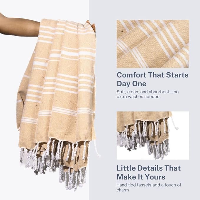 Cotton Turkish Beach Towel with Towels Oversized 36"x72" Pool Absorbent Extra Large Quick Dry Sand Travel Towel (Desert Sand, 4 Pack)