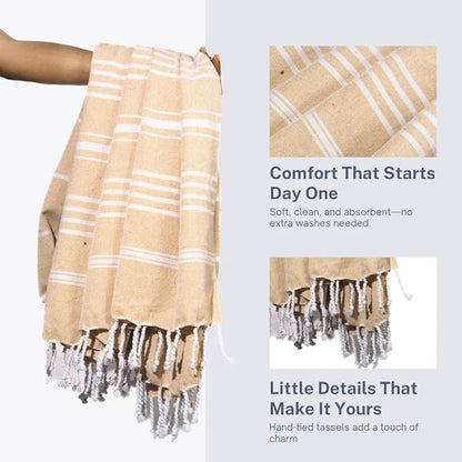 Cotton Turkish Beach Towel with Towels Oversized 36"x72" Pool Absorbent Extra Large Quick Dry Sand Travel Towel (Desert Sand, 2 Pack)