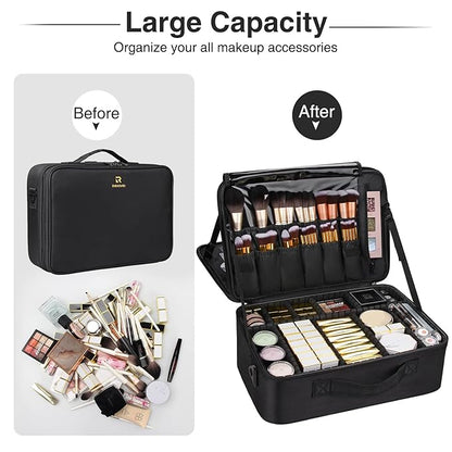 MONSTINA Large Capacity Makeup Case 3 Layers Cosmetic Organizer Brush Bag Barber Train Case Makeup Artist Box for Hair Curler Hair Straightener Brush Set and Cosmetics