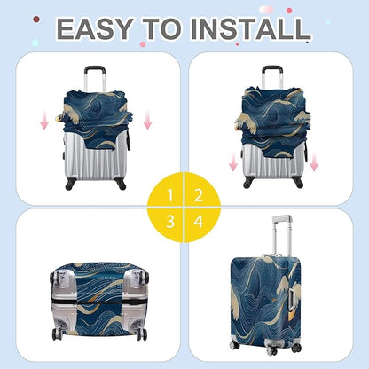 ANNA QUEEN Ocean Wave Luggage Cover, Elegant Blue Flow Line Design Suitcase Protector, Washable Stretchable Travel Sleeve for 24-26 Inch Luggage