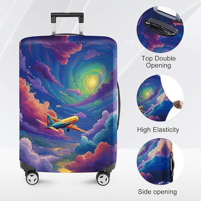 ANNA QUEEN Rainbow plane Luggage Cover Washable Suitcase Protector Suitcase Cover Anti-Scratch,Stretchable Fit for 18-32Inch Luggage,Travel Bag Cover XL(fits 29-32Inch suitcase)