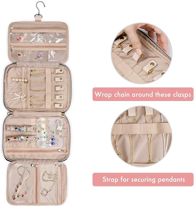 SFYBYHEART Travel Jewelry Organizer Case, Jewelry Travel Bags for Women, Large Capacity Travel Jewelry Case for Tangle-Free Earrings, Necklaces, Rings Storage, Travel Accessories, Black