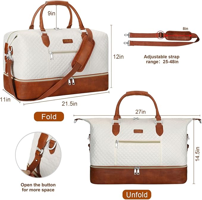 Weekender Bag for Women, Travel Duffel Bag Carry On Overnight Bag with Shoe Compartment Large Nylon Travel Weekend Tote Bag