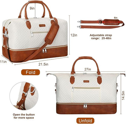 Weekender Bag for Women, Travel Duffel Bag Carry On Overnight Bag with Shoe Compartment Large Nylon Travel Weekend Tote Bag