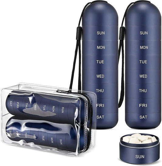 [2 Pack] Zannaki Metal Travel Pill Organizer, Portable Waterproof Weekly Pill Box, Large Aluminum Alloy Pill Case Container, BPA Free 7 Day Daily Medicine Organizer Holder for Vitamin, Supplement