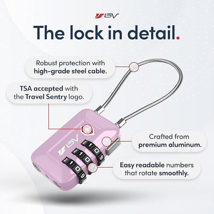 TSA Accepted Luggage Travel Lock, Set-Your-Own Combination Lock for School Gym Locker, Luggage Suitcase Baggage Locks, Filing Cabinets, Toolbox, Case (Purple, 6 Pack)