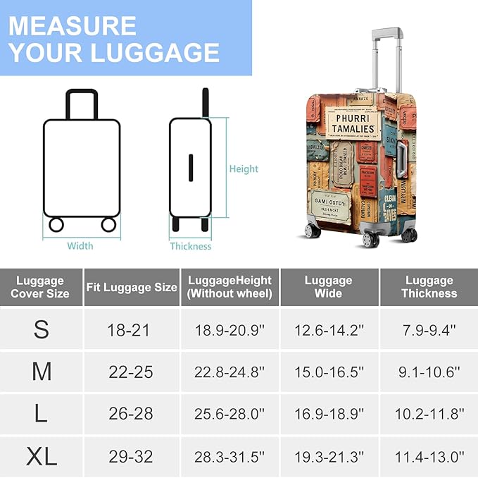 ANNA QUEEN Travel Luggage Cover Suitcase Protector Suitcase Cover Anti-Scratch,Stretchable Bag Cover Washable Durable Polyester with Elastic Hem with Zipper Closure