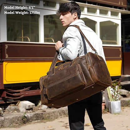 Polare 23" Full Grain Cowhide Leather Gym Duffle Weekender Overnight Travel Duffel Bag For Men