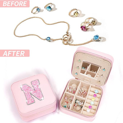 Personalized Jewelry Case for Women Girls - Fashion Mini Jewelry Boxes - Trendy Travel Jewelry Organizer with Initials Letter - Teen Gifts | Pink,N