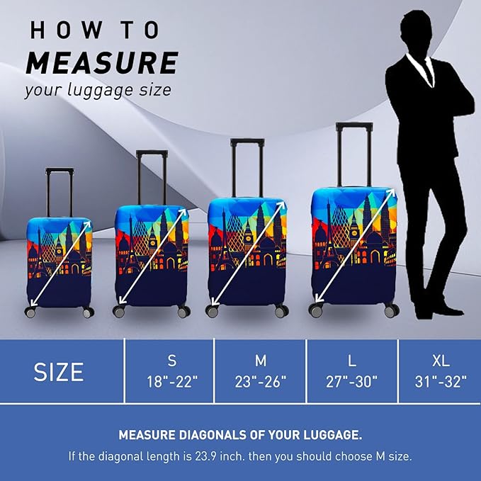 Travel Luggage Cover Protector Washable Suitcase Cover Fits 31-32 Inch Luggage (XL,Blue,Landmark)