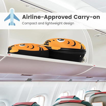 Goplus 2PC Kids Carry On Luggage Set, 16" Rolling Suitcase & 12" Backpack, Airline Approved Travel Trolley Luggage with Wheels for Toddlers Children Girls Boys (Tiger)