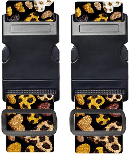 Nuxovilar Luggage Straps of 2 Set Leopard Print Hearts Pattern, 1.96x90.5 inches - Luggage Straps for Suitcases, Great for Travel, Romantic Trips, Daily Use