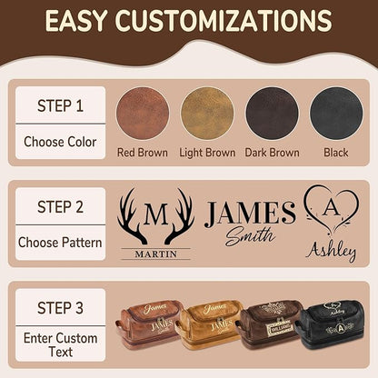 Personalized Toiletry Bag for Men - Custom Large Leather Dopp Kit with Engraved Name & Text, Personalized Gift for Groomsmen, Husband, Dad, Boyfriend, Birthday or Christmas Gifts for Men