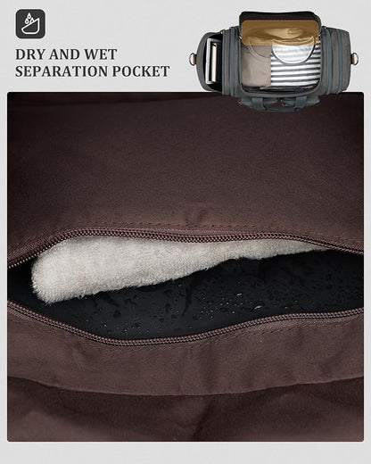 Gonex Canvas Duffle Bag for Travel, Expandable Water Resistant 50L Carry on Duffel Overnight Weekender Gym Bag with Wet Dry Separation Pocket & Suitcase Handle Sleeve, Grey