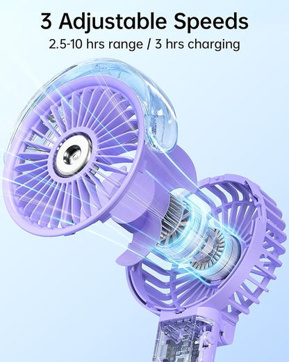 SWEETFULL Portable Misting Fan - 180° Foldable Handheld Personal Fan with Mist Spray, 3 Speeds, 30ml Water Tank, USB Rechargeable for Travel, Outdoors, Makeup, Camping, Home, and Office Use