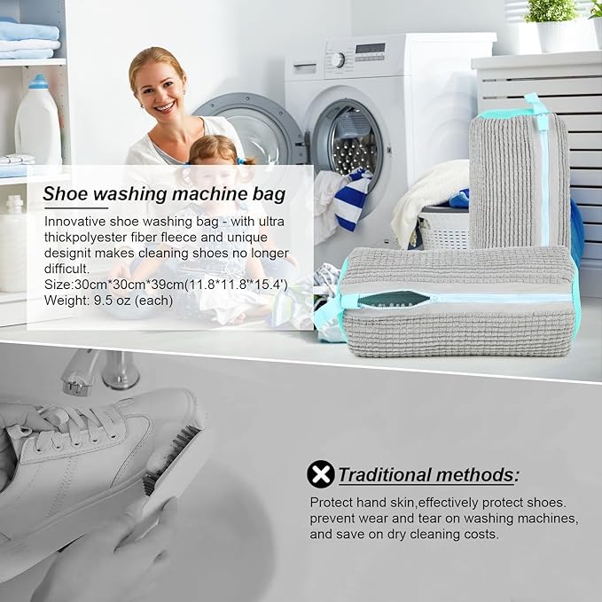 Shoe Washing Machine Bag Sole suds Magic Bag Laundry Shoes Bag (2pc Grey)