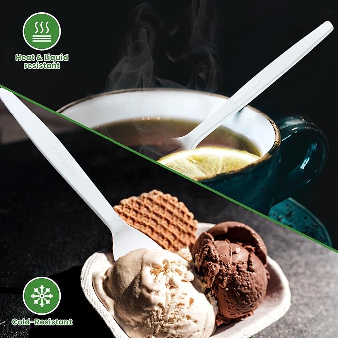 Extra Heavyduty Compostable Spoons [500 Count,6.7In] Disposable Cutlery No Plastic Spoons Large Biodegradable Utensils Eco Friendly Silverware for Party,BBQ,Daily Use [With Tote]