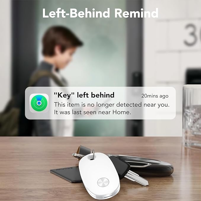 Tracker Tags-4 Pack, Bluetooth Tracker Works with Apple Find My APP (iOS Only), Keys Finder and Item Locator for Luggage, Backpack, Suitcases, Replaceable Battery, IP67 Waterproof Tracking Tag