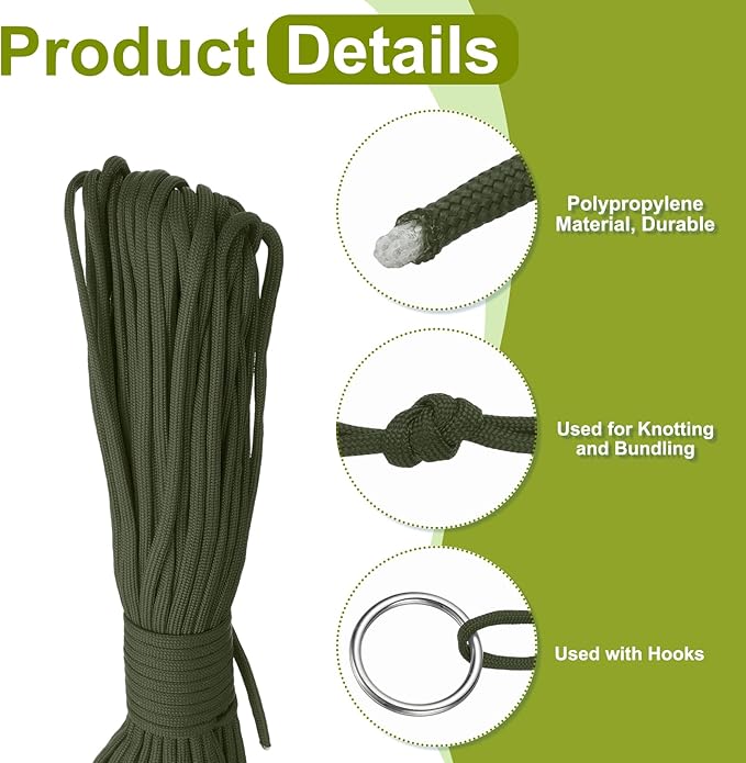 uxcell 4mm Nylon Rope, 10ft Portable Clothesline for Luggage and Backpack Tie Downs, Hanging Clothes, Swings, Camping and Mountaineering Tie Downs, Green