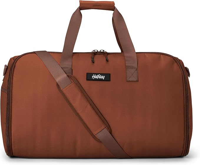 Halfday Convertible 2-in-1 Garment Duffel Weekender Bag 45L | Wrinkle-Free Travel, Hanging Suit Compartment, Shoe Pockets, Trolley Sleeve. Durable & Water-Resistant Carry-On, Terracotta