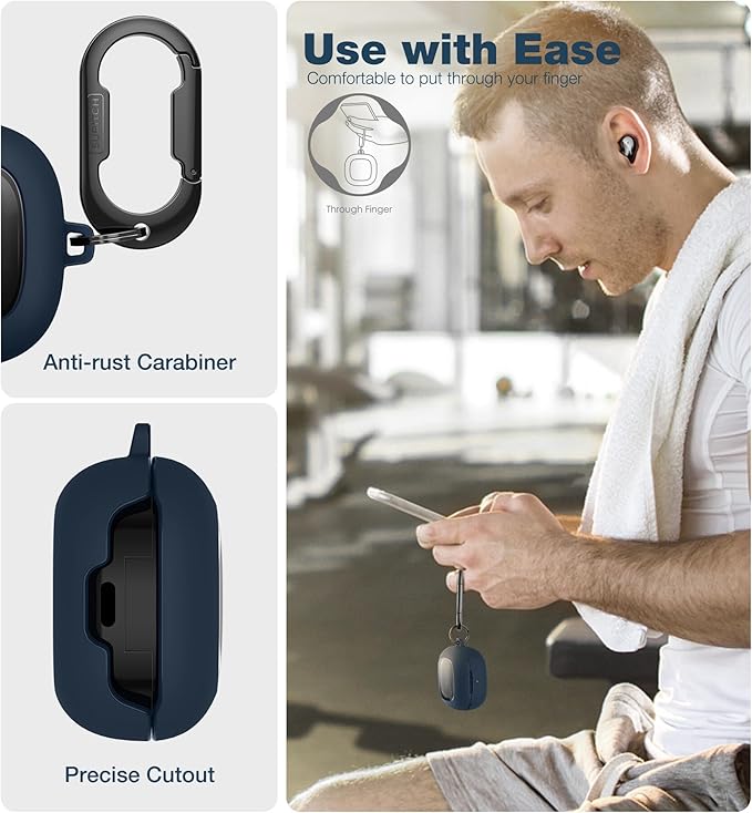 SURITCH Protective Case for Samsung Galaxy Buds FE(2023)/Buds 2 Pro(2022)/Buds 2(2021)/Buds Pro(2021)Buds Live(2020), Shockproof Sturdy Earbuds Cover for Charging Case with Heavy-Duty Carabiner, Blue