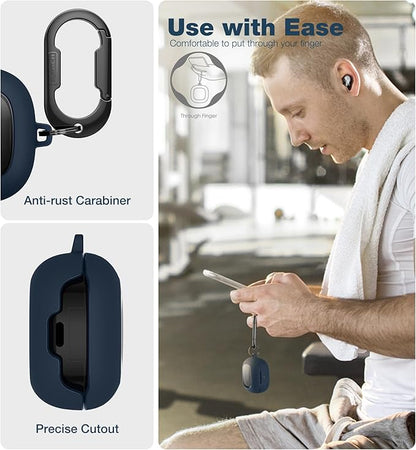 SURITCH Protective Case for Samsung Galaxy Buds FE(2023)/Buds 2 Pro(2022)/Buds 2(2021)/Buds Pro(2021)Buds Live(2020), Shockproof Sturdy Earbuds Cover for Charging Case with Heavy-Duty Carabiner, Blue