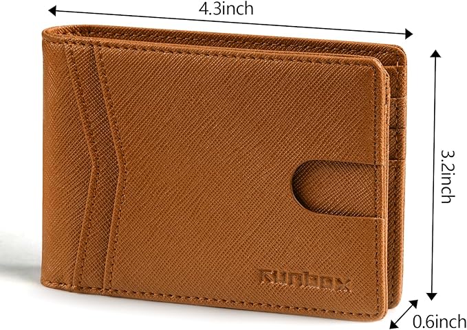 RUNBOX Wallet for Men Slim Rfid Leather 2 ID Window With Gift Box