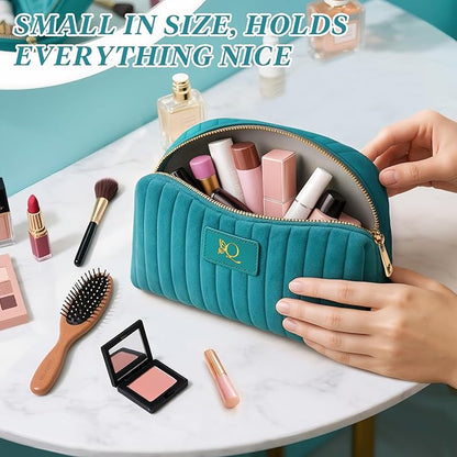 Monogrammed Make Up Bags for Women,Personalized Cosmetic Bags Women,Small Quilted Makeup Pouch,Cute Makeup Bag Travel,Birthday Gifts for Teen Girl (Blue Q)
