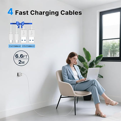 2 Pack 180W USB C Charger Block, Foldable 4-Port GaN Super Fast Charger USB C, Dual 65W Type C Charging Block, Laptop Fast Charging Adapter for MacBook Pro/Air, iPad, iPhone, Samsung Galaxy (White)