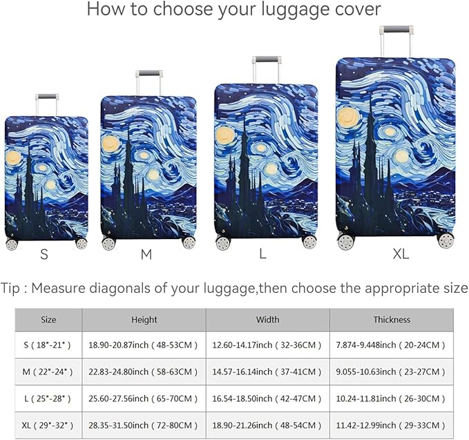 fancyfree Luggage Cover Washable Suitcase Protector Anti-scratch Suitcase cover (Blue Starry Sky, M(22"-24" luggage))