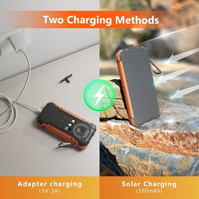 ERRBBIC Solar Charger Power Bank 20000mAh, Portable Wireless Charger, 15W Fast Charging External Battery Pack with Dual Flashlight and USB C Outputs. Outdoor Mobile Power Compatible with Cell Phones